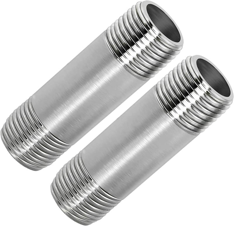 Fitvell 304 Stainless Steel Nipple Pipe Fitting 3/8" NPT X 3/8" NPT Male Thread Cast Pipe Fittings 2" 50mm Length (pack of 2) - Image 1